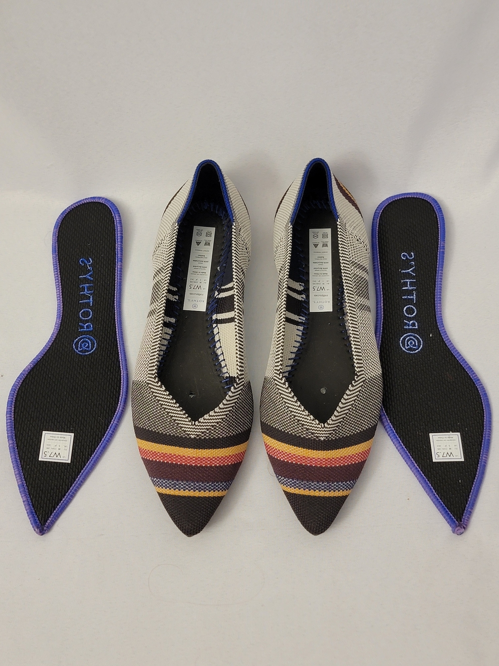 Rothy's The Point Inverse Multicolor Stripe Flats Size 7.5 - Picture 12 of 13
